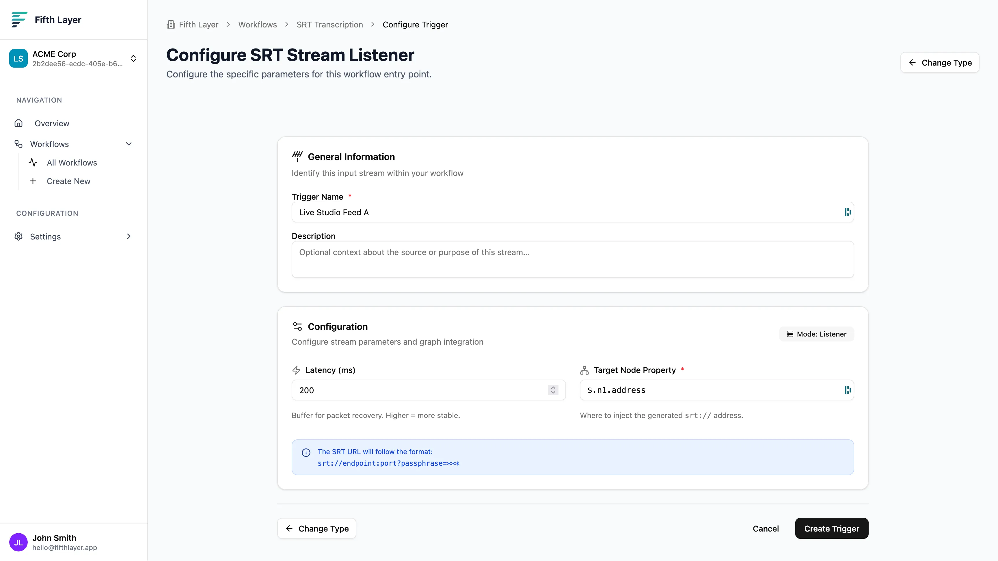 Configure SRT Stream Listener
