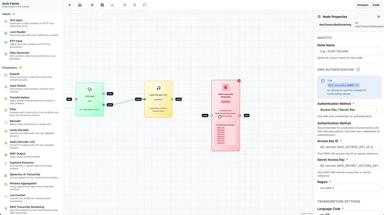 AWS Transcribe node configuration