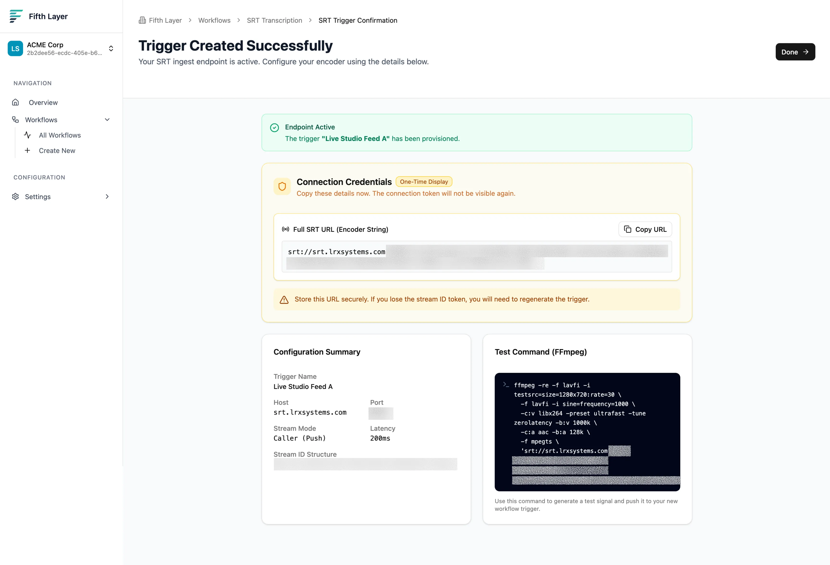 SRT Connection Credentials